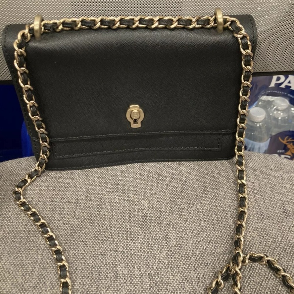 ETIENNE AIGNER Black head cow leather Chains Crossbody Bag Gold Hardware